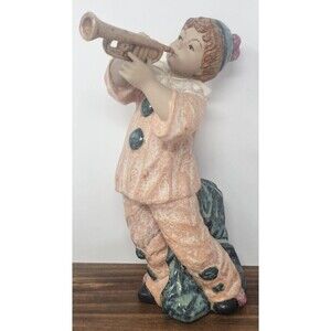 Vtg Nadal Handcrafted Spanish Porcelain Harlequin Figurine Playing Trumpet 11.5"